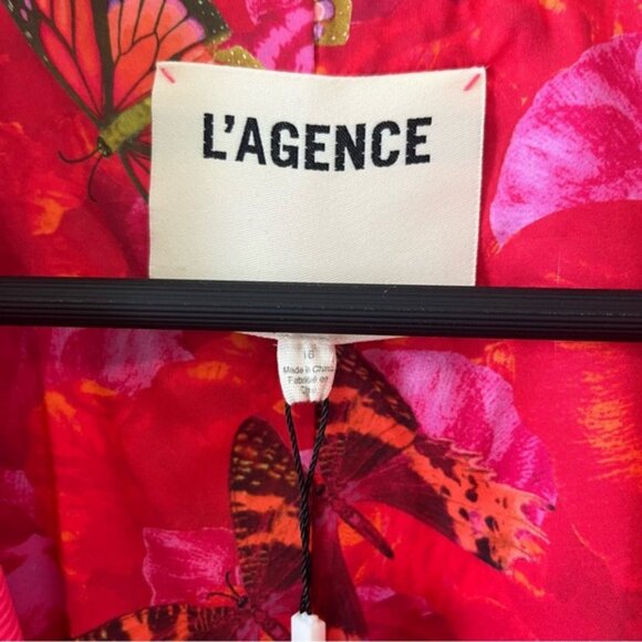 NWT L'AGENCE CHAMBERLAIN BLAZER IN CORAL FUCHSIA with BUTTERFLY lining Size 16 - Picture 7 of 12